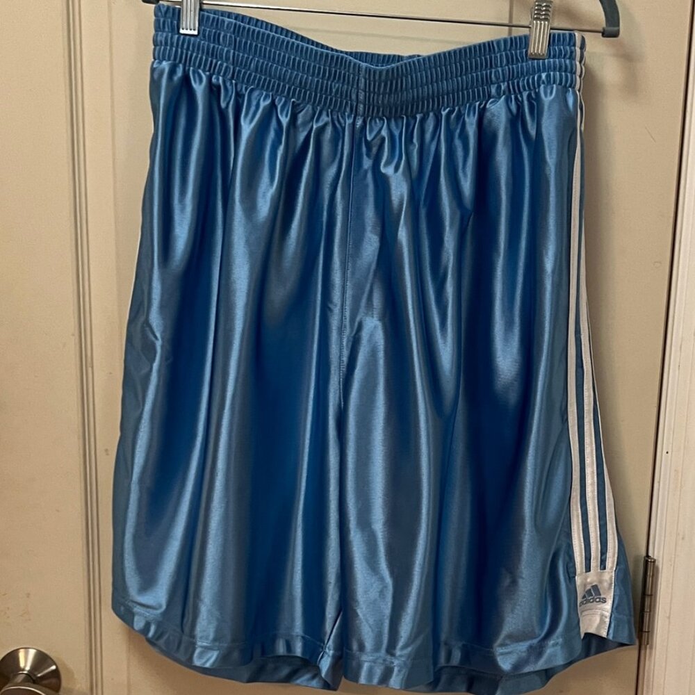 Adidas Men's Size 2XL 100% Polyester Elastic Waist Athletic Shorts. Light Blue.